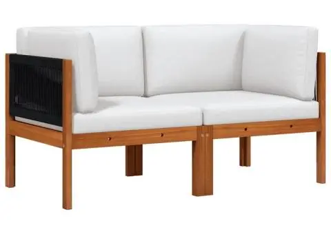 Canapea de colț de grădină, 2 buc., cu perne, lemn de salcâm și frânghie - 5/5