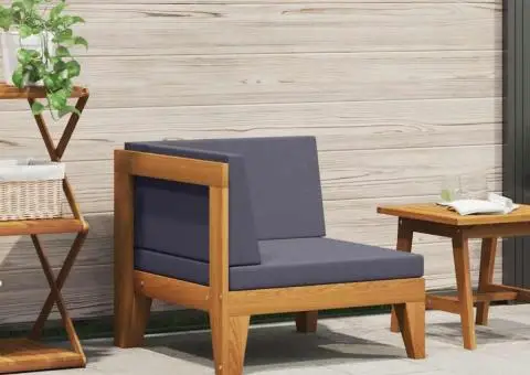 Canapea de colț modulară, perne gri închis, lemn masiv acacia - 1/5