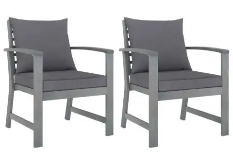 Scaune de grădină, 2 buc., perne gri închis, lemn masiv acacia - 1/5