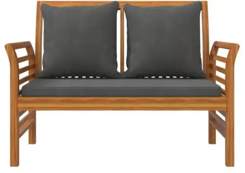 Banchetă canapea cu perne gri închis, lemn masiv de acacia - 4/5