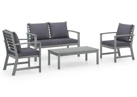 Set mobilier de grădină cu perne, 4 piese, lemn masiv de acacia - 1/5