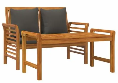 Set mobilier grădină cu perne gri închis, 2 piese, lemn masiv - 3/5