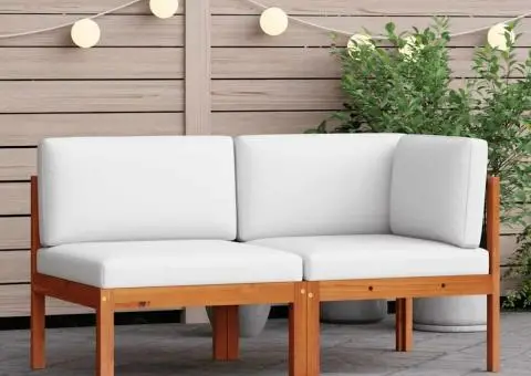 Set fotoliu de grădină 2 piese cu perne din lemn de salcâm și frânghie - 1/5