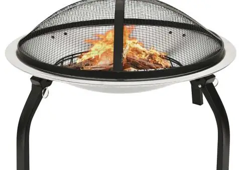 Vatră de foc 2-în-1 cu grătar/vătrai, 56x56x49 cm, oțel inoxidabil - 1/5