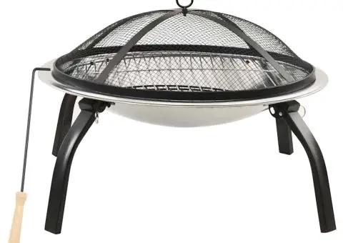 Vatră de foc 2-în-1 cu grătar/vătrai, 56x56x49 cm, oțel inoxidabil - 2/5