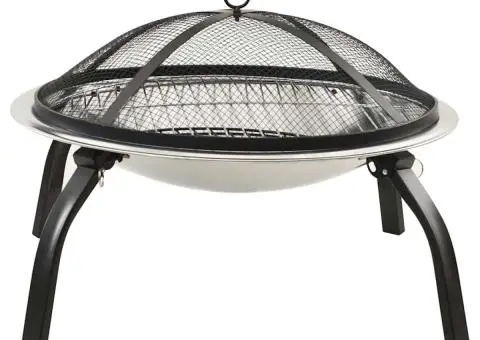 Vatră de foc 2-în-1 cu grătar/vătrai, 56x56x49 cm, oțel inoxidabil - 4/5