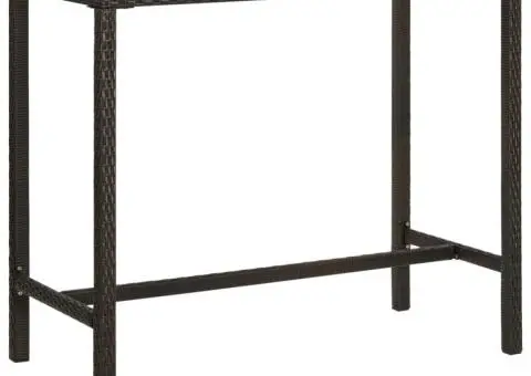 Masă de bar de grădină, maro, 130x60x110cm, poliratan și sticlă - 1/5