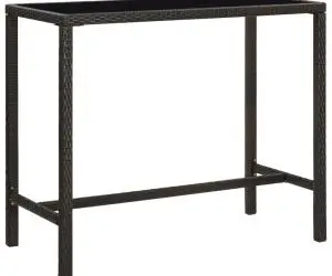 vidaXL Masă de bar de grădină, maro, 130x60x110cm, poliratan și sticlă