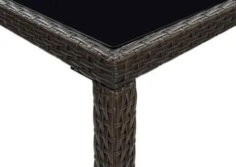 Masă de bar de grădină, maro, 130x60x110cm, poliratan și sticlă - 5/5