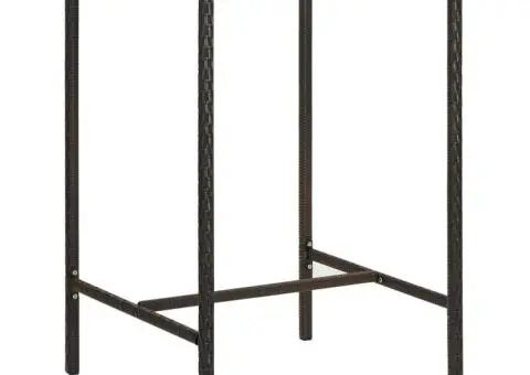 Masă de bar de grădină, maro, 70x70x110 cm, poliratan și sticlă - 1/5