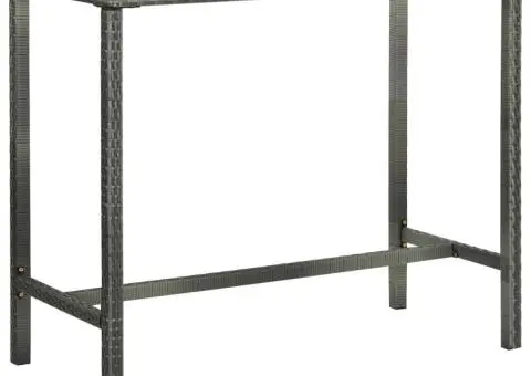 Masă de bar de grădină, gri, 130x60x110 cm, poliratan și sticlă - 1/5