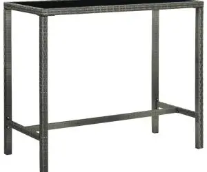 vidaXL Masă de bar de grădină, gri, 130x60x110 cm, poliratan și sticlă