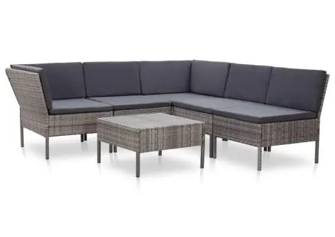 Set mobilier de grădină cu perne, 6 piese, gri, poliratan - 1/5