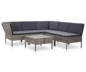 vidaXL Set mobilier de grădină cu perne, 6 piese, gri, poliratan