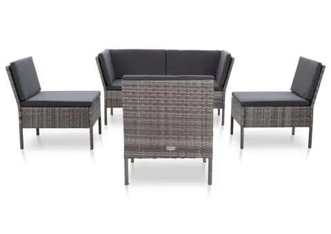 Set mobilier de grădină cu perne, 6 piese, gri, poliratan - 2/5