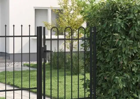 Poartă de gard cu o ușă, vârf arcuit, negru, 1 x 1,2 m, oțel - 1/5