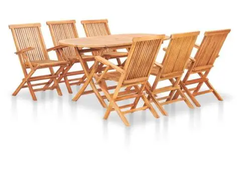 Set mobilier de exterior pliabil, 7 piese, lemn masiv de tec - 1/5