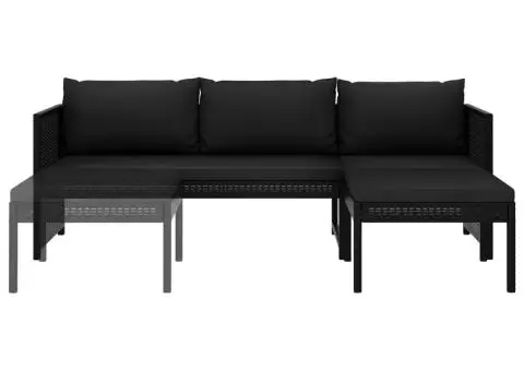 Set mobilier de grădină cu perne, 3 piese, negru, poliratan - 3/5