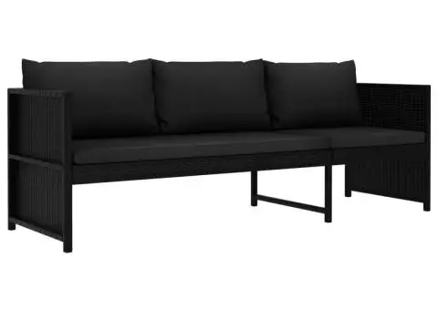 Set mobilier de grădină cu perne, 3 piese, negru, poliratan - 4/5