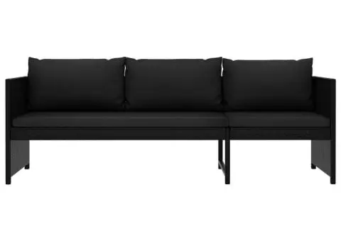 Set mobilier de grădină cu perne, 3 piese, negru, poliratan - 5/5