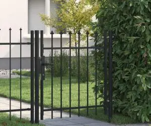 vidaXL Poartă de gard cu o ușă, vârf ascuțit, negru, 1 x 1 m, oțel