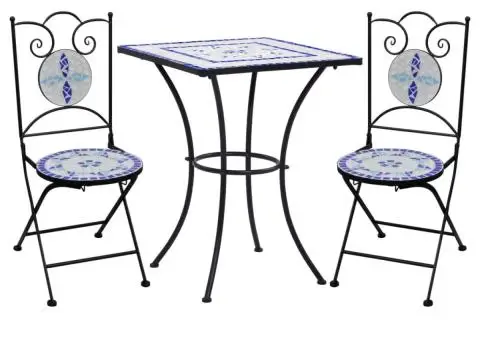 Set de bistro mozaic, 3 piese, albastru & alb, placă ceramică - 1/5