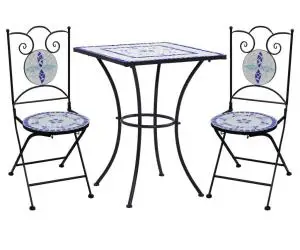 vidaXL Set de bistro mozaic, 3 piese, albastru & alb, placă ceramică