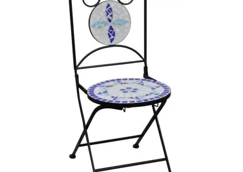 Set de bistro mozaic, 3 piese, albastru & alb, placă ceramică - 3/5