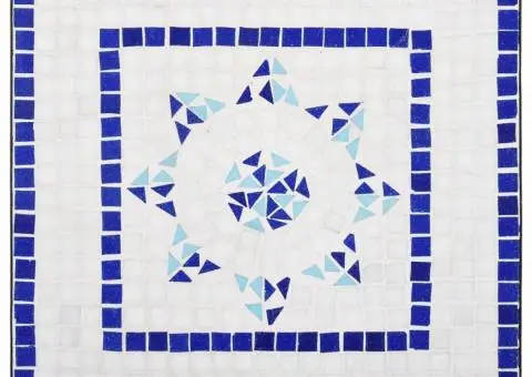 Set de bistro mozaic, 3 piese, albastru & alb, placă ceramică - 4/5