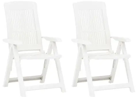 Scaune de grădină rabatabile, 2 buc., alb, plastic - 1/5