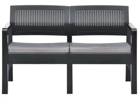 Bancă de grădină de 2 locuri cu perne, antracit, 120cm, plastic - 2/5