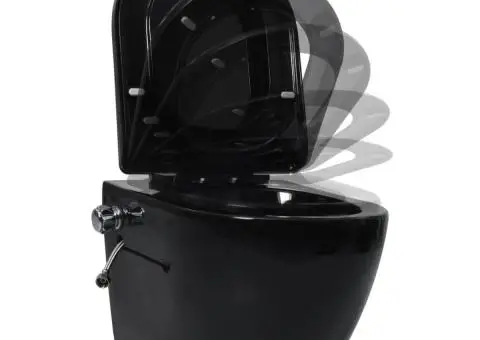 Vas WC suspendat fără ramă cu funcție de bideu, negru, ceramică - 3/5