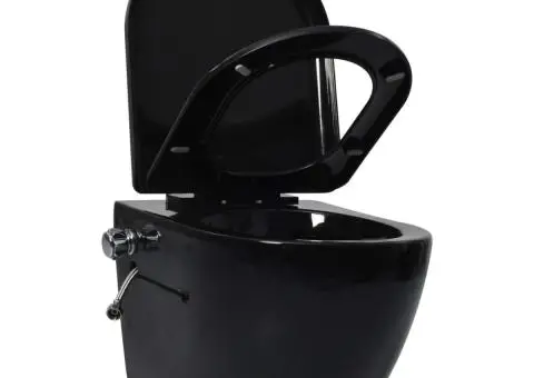 Vas WC suspendat fără ramă cu funcție de bideu, negru, ceramică - 4/5