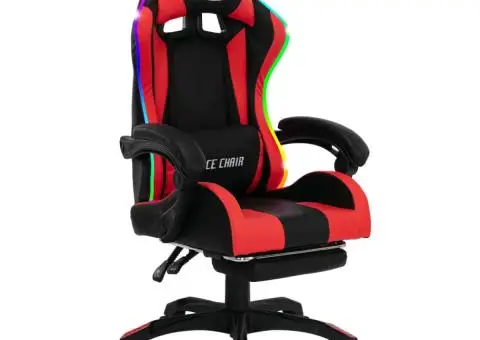 Scaun de jocuri cu LED RGB, roșu și negru, piele ecologică - 2/5