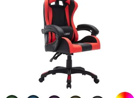 Scaun de jocuri cu LED RGB, roșu și negru, piele ecologică - 1/5