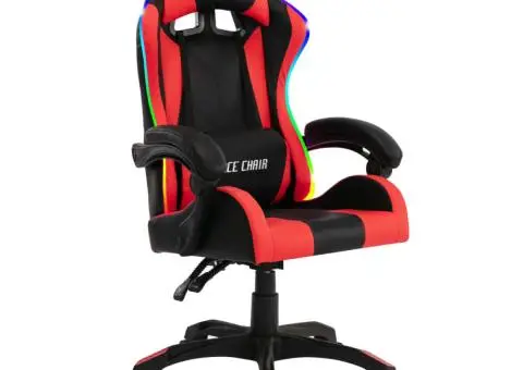 Scaun de jocuri cu LED RGB, roșu și negru, piele ecologică - 2/5