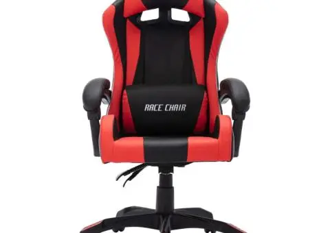 Scaun de jocuri cu LED RGB, roșu și negru, piele ecologică - 4/5