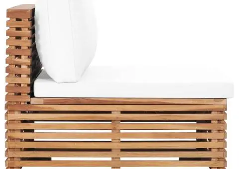 Canapea de mijloc de grădină cu perne crem, lemn masiv de tec - 3/5