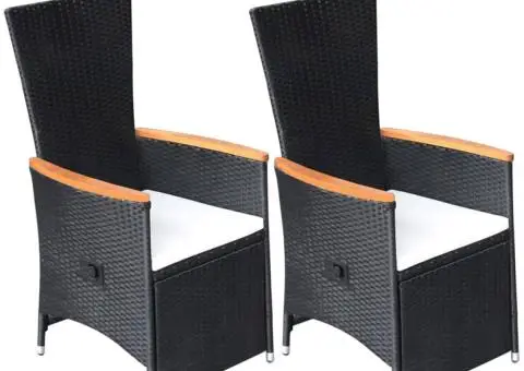 Scaune de grădină rabatabile cu perne, 2 buc., negru, poliratan - 1/5