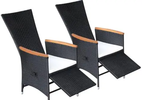 Scaune de grădină rabatabile cu perne, 2 buc., negru, poliratan - 2/5
