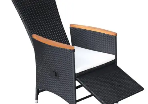 Scaune de grădină rabatabile cu perne, 2 buc., negru, poliratan - 4/5