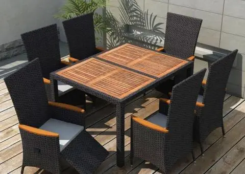 Set mobilier de exterior 7 piese negru poliratan lemn acacia - 1/5