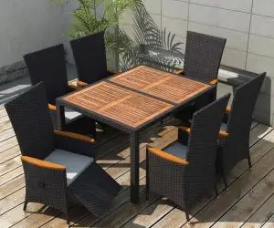 vidaXL Set mobilier de exterior 7 piese negru poliratan lemn acacia