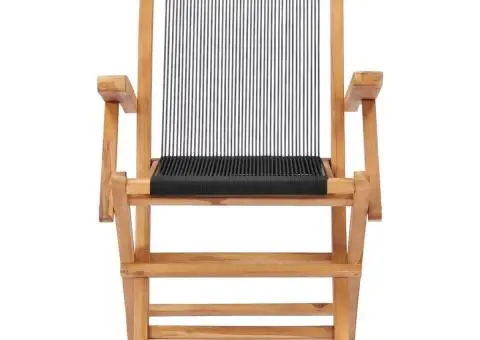 Scaune de grădină pliabile, 2 buc, lemn masiv de tec & frânghie - 3/5