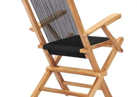 Scaune de grădină pliabile, 2 buc, lemn masiv de tec & frânghie - 4/5