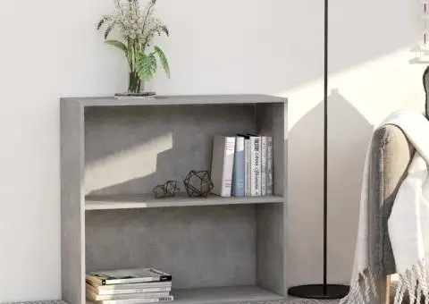 Bibliotecă cu 2 rafturi, gri beton, 80 x 30 x 76,5 cm, PAL - 1/5
