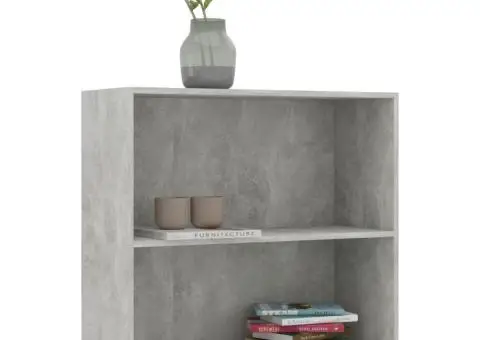 Bibliotecă cu 2 rafturi, gri beton, 80 x 30 x 76,5 cm, PAL - 3/5