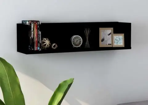 Raft de perete CD-uri, negru, 75 x 18 x 18 cm, lemn prelucrat - 1/5