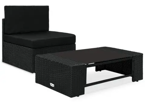 Set mobilier de grădină, 2 piese, negru, poliratan - 1/5