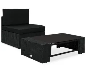 vidaXL Set mobilier de grădină, 2 piese, negru, poliratan